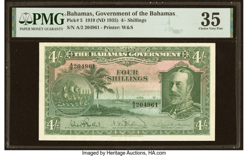 Bahamas Bahamas Government 4 Shillings 1919 (ND 1935) Pick 5 PMG Choice Very Fin...