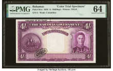Bahamas Bahamas Government 4 Shillings 1936 (ND 1944) Pick 9cts Color Trial Specimen PMG Choice Uncirculated 64. Bahamas Government Notes and Banknote...