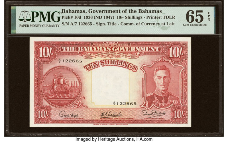 Bahamas Bahamas Government 10 Shillings 1936 (ND 1947) Pick 10d PMG Gem Uncircul...