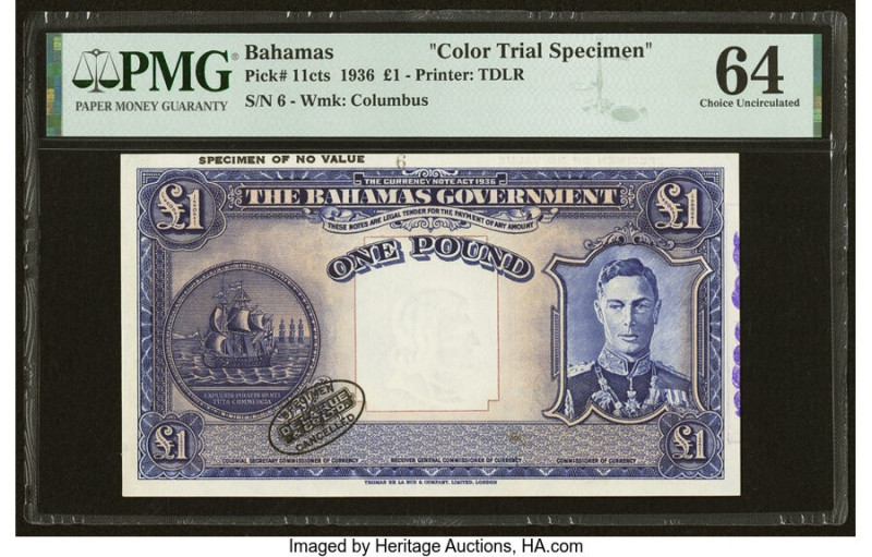 Bahamas Bahamas Government 1 Pound 1936 (ND 1944) Pick 11cts Color Trial Specime...