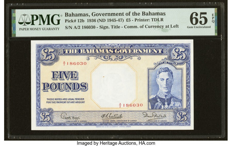 Bahamas Bahamas Government 5 Pounds 1936 (ND 1945-47) Pick 12b PMG Gem Uncircula...