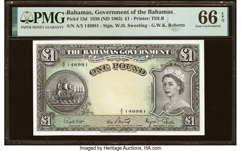 Bahamas Bahamas Government 1 Pound 1936 (ND 1963) Pick 15d PMG Gem Uncirculated ...