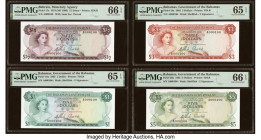 Quartet of Serial Number 100 Notes Bahamas Bahamas Government 1/2; 1; 3; 5 Dollars 1973 (ND 1966); 1965 (3) Pick 17a; 18a; 19a; 20a PMG Gem Uncirculat...