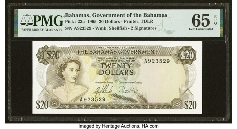 Bahamas Bahamas Government 20 Dollars 1965 Pick 23a PMG Gem Uncirculated 65 EPQ....