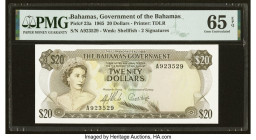 Bahamas Bahamas Government 20 Dollars 1965 Pick 23a PMG Gem Uncirculated 65 EPQ. An attractive example of this scarce denomination graced by a portrai...