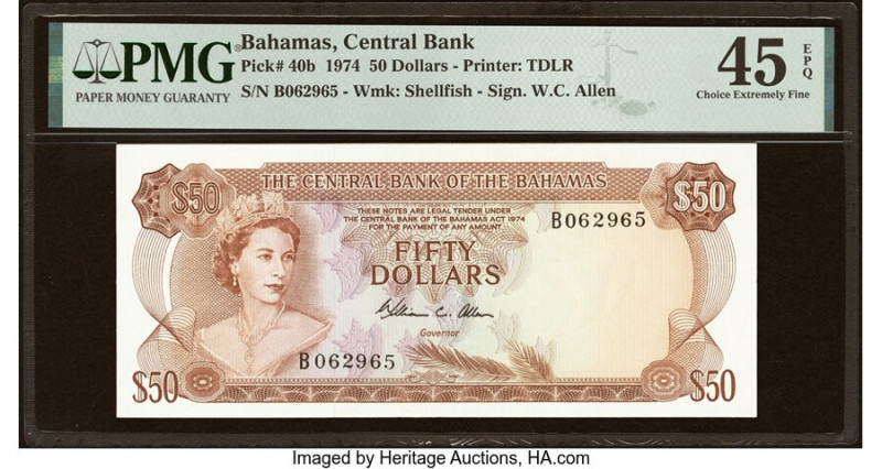 Bahamas Central Bank 50 Dollars 1974 Pick 40b PMG Choice Extremely Fine 45 EPQ. ...