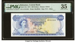 Bahamas Central Bank 100 Dollars 1974 Pick 41b PMG Choice Very Fine 35. The first design for Bahamas's $100 "Blue Marlin" circulated for almost 20 yea...
