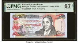Bahamas Central Bank 20 Dollars 1974 (ND 1993) Pick 54A PMG Superb Gem Unc 67 EPQ. When Queen Elizabeth II's portrait was replaced with that of Milo B...