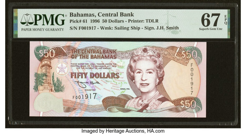 Bahamas Central Bank 50 Dollars 1996 Pick 61 PMG Superb Gem Unc 67 EPQ. Created ...