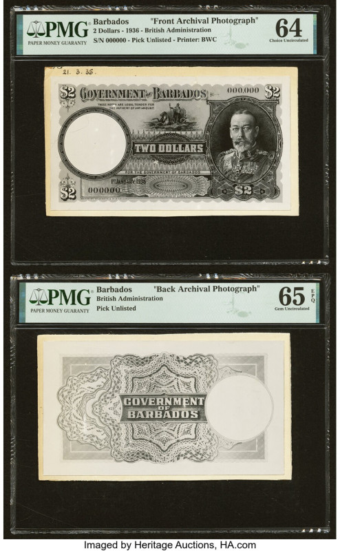 Barbados Government of Barbados 2 Dollars 1.1.1936 Pick UNL Front and Back Archi...
