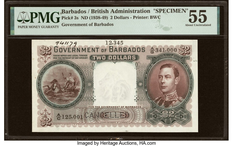 Barbados Government of Barbados 2 Dollars ND (1938-49) Pick 3s Specimen PMG Abou...