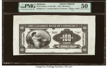 Barbados Canadian Bank of Commerce, Bridgetown 100 Dollars 2.1.1922 Pick S123p1a Ch.# 75-20-10P1 Front Proof PMG About Uncirculated 50. Representing a...