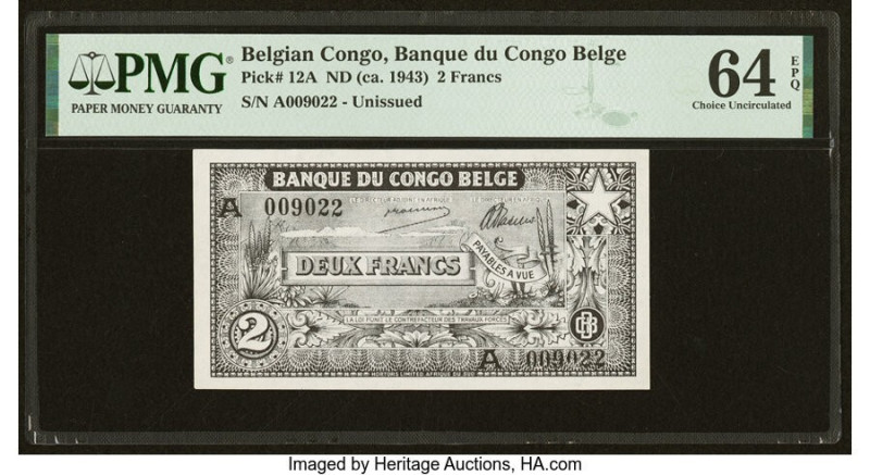 Belgian Congo Banque du Congo Belge 2 Francs ND (ca. 1942) Pick 12A PMG Choice U...