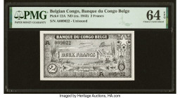 Belgian Congo Banque du Congo Belge 2 Francs ND (ca. 1942) Pick 12A PMG Choice Uncirculated 64 EPQ. This WWII denomination was printed in South Africa...