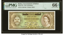 Belize Government of Belize 20 Dollars 1.1.1974 Pick 37a PMG Gem Uncirculated 66 EPQ. British Honduras changed its name to Belize on June 1, 1973, and...