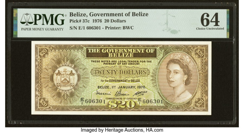 Belize Government of Belize 20 Dollars 1.1.1976 Pick 37c PMG Choice Uncirculated...