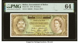 Belize Government of Belize 20 Dollars 1.1.1976 Pick 37c PMG Choice Uncirculated 64. Queen Elizabeth II is featured on this highest denomination of th...