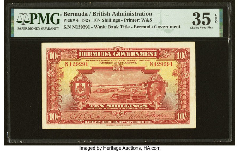 Bermuda Bermuda Government 10 Shillings 30.9.1927 Pick 4 PMG Choice Very Fine 35...