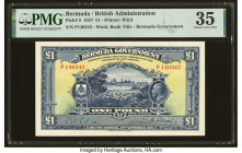 Bermuda Bermuda Government 1 Pound 30.9.1927 Pick 5 PMG Choice Very Fine 35. Gradient yellow-green underprint remains bright on this elusive King Geor...