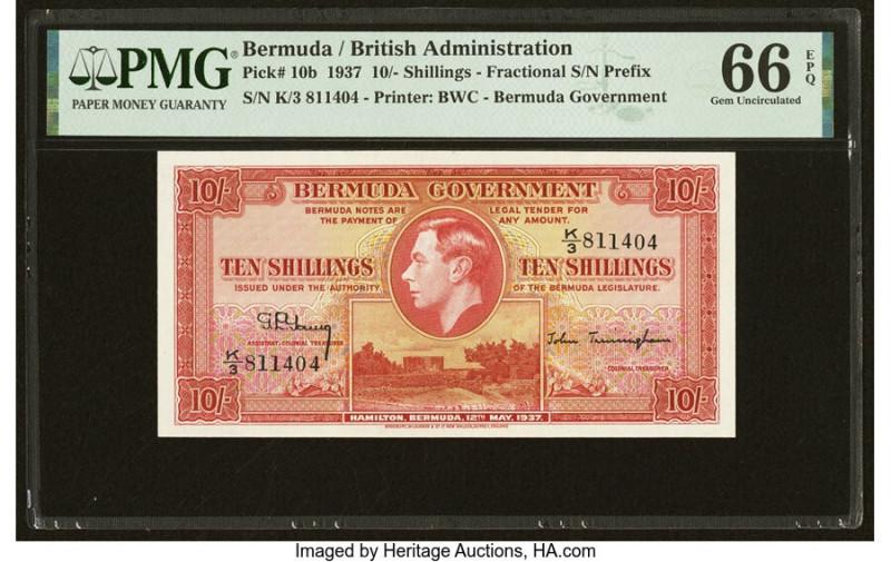 Bermuda Bermuda Government 10 Shillings 12.5.1937 Pick 10b PMG Gem Uncirculated ...