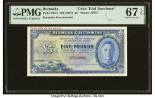 Bermuda Bermuda Government 5 Pounds 1941 Pick 13cts Color Trial Specimen PMG Superb Gem Unc 67 EPQ. Fantastic blue tones grace both sides of this high...