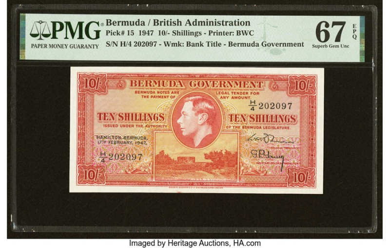 Bermuda Bermuda Government 10 Shillings 17.2.1947 Pick 15 PMG Superb Gem Unc 67 ...