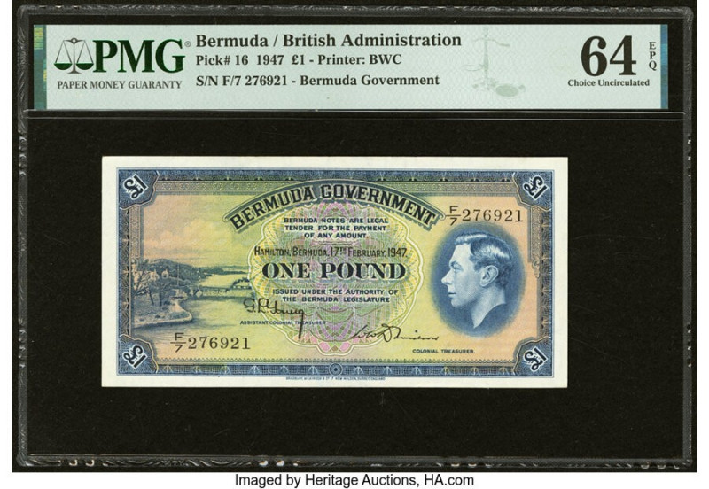 Bermuda Bermuda Government 1 Pound 17.2.1947 Pick 16 PMG Choice Uncirculated 64 ...