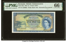 Bermuda Bermuda Government 1 Pound 20.10.1952 Pick 20a PMG Gem Uncirculated 66 EPQ. The first date of issue is seen on this note issued during the sam...
