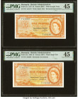 Bermuda Bermuda Government 5 Pounds 1.5.1957 1.10.1966 Pick 21c; 21d Two Examples PMG Choice Extremely Fine 45 (2). Excellent, bright colors are seen ...
