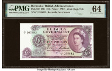 Bermuda Bermuda Government 10 Pounds 28.7.1964 Pick 22 PMG Choice Uncirculated 64. A simply beautiful Bradbury, Wilkinson & Company issue that is rare...