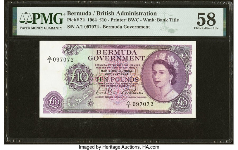 Bermuda Bermuda Government 10 Pounds 28.7.1964 Pick 22 PMG Choice About Unc 58. ...