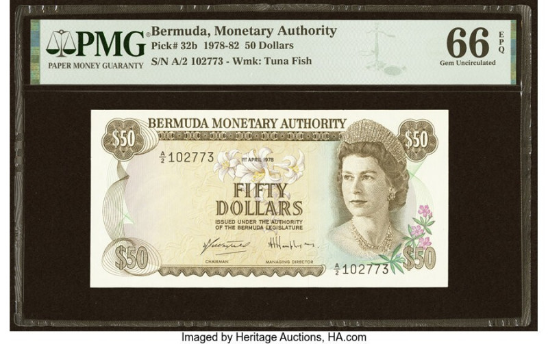 Bermuda Monetary Authority 50 Dollars 1.4.1978 Pick 32b PMG Gem Uncirculated 66 ...