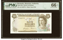 Bermuda Monetary Authority 50 Dollars 1.4.1978 Pick 32b PMG Gem Uncirculated 66 EPQ. A delightful, tougher denomination that features a charming portr...