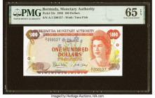 Bermuda Monetary Authority 100 Dollars 1.1.1986 Pick 33c PMG Gem Uncirculated 65 EPQ. Heavy embossing and the intaglio features are strong on this att...