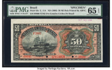 Brazil Thesouro Nacional 50 Mil Reis ND (1908) Pick 53s Specimen PMG Gem Uncirculated 65 EPQ. A delightful example printed by The American Banknote Co...