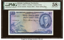 British Caribbean Territories Currency Board 2 Dollars 1.9.1951 Pick 2 PMG Choice About Unc 58 EPQ. King George VI notes for the British Caribbean Ter...