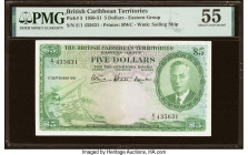 British Caribbean Territories Currency Board 5 Dollars 1.9.1951 Pick 3 PMG About Uncirculated 55. Bright green ink and pretty design elements endear t...
