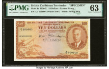 British Caribbean Territories Currency Board 10 Dollars 28.11.1950 Pick 4s Specimen PMG Choice Uncirculated 63. A beautiful high denomination type not...