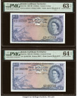 British Caribbean Territories Currency Board 2 Dollars 1.3.1954; 2.1.1961 Pick 8b; 8c Two Examples PMG Choice Uncirculated 63 EPQ; Choice Uncirculated...