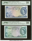 British Caribbean Territories Currency Board 2; 5 Dollars 2.1.1964; 2.1.1962 Pick 8c; 9c Two Examples PMG Choice About Unc 58 (2). A popular and prett...