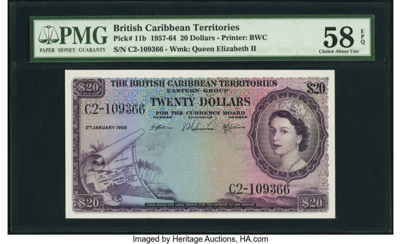 British Caribbean Territories Currency Board 20 Dollars 2.1.1959 Pick 11b PMG Ch...