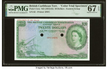 British Caribbean Territories Currency Board 20 Dollars ND (1953-64) Pick 11cts Color Trial Specimen PMG Superb Gem Unc 67 EPQ. Green, pink, and blue ...