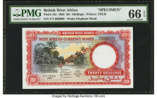 British West Africa West African Currency Board 20 Shillings 17.4.1962 Pick 12s Specimen PMG Gem Uncirculated 66 EPQ. A high grade De La Rue printing ...