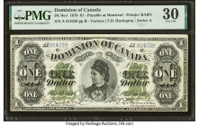 Canada Dominion of Canada $1 1.6.1878 DC-8e-i PMG Very Fine 30. The paper and ink of this popular $1 note is far superior than typical. The manuscript...