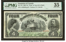 Canada Dominion of Canada $4 2.1.1902 DC-17b PMG Choice Very Fine 35. A visually appealing issue printed by The American Bank Note Company, featuring ...