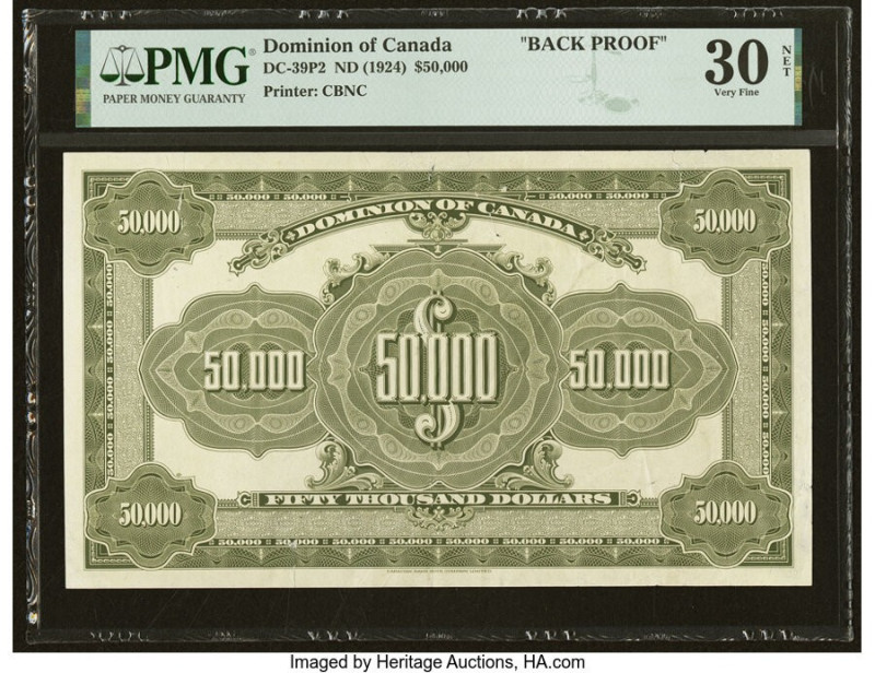 Canada Dominion of Canada $50,000 2.1.1924 DC-39p2 Back Proof PMG Very Fine 30 N...