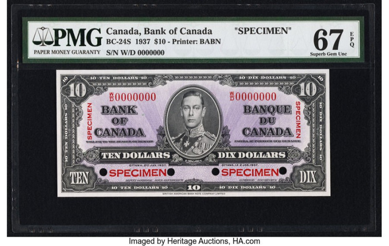 Canada Bank of Canada $10 2.1.1937 BC-24S Specimen PMG Superb Gem Unc 67 EPQ. An...