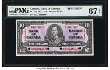 Canada Bank of Canada $10 2.1.1937 BC-24S Specimen PMG Superb Gem Unc 67 EPQ. An outstanding and rare Specimen, and an elite example at the grade leve...