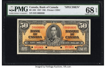 Canada Bank of Canada $50 2.1.1937 BC-26S Specimen PMG Superb Gem Unc 68 EPQ. On the front of this gorgeous early design Specimen is a portrait of Kin...