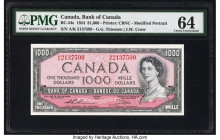 Canada Bank of Canada $1000 1954 BC-44e PMG Choice Uncirculated 64. An impressive example featuring the modified portrait of the lovely Queen Elizabet...